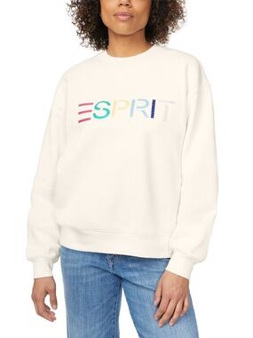 NWT Esprit Embroidered Logo Crewneck Sweatshirt Cream Retro Viral 80s Costco